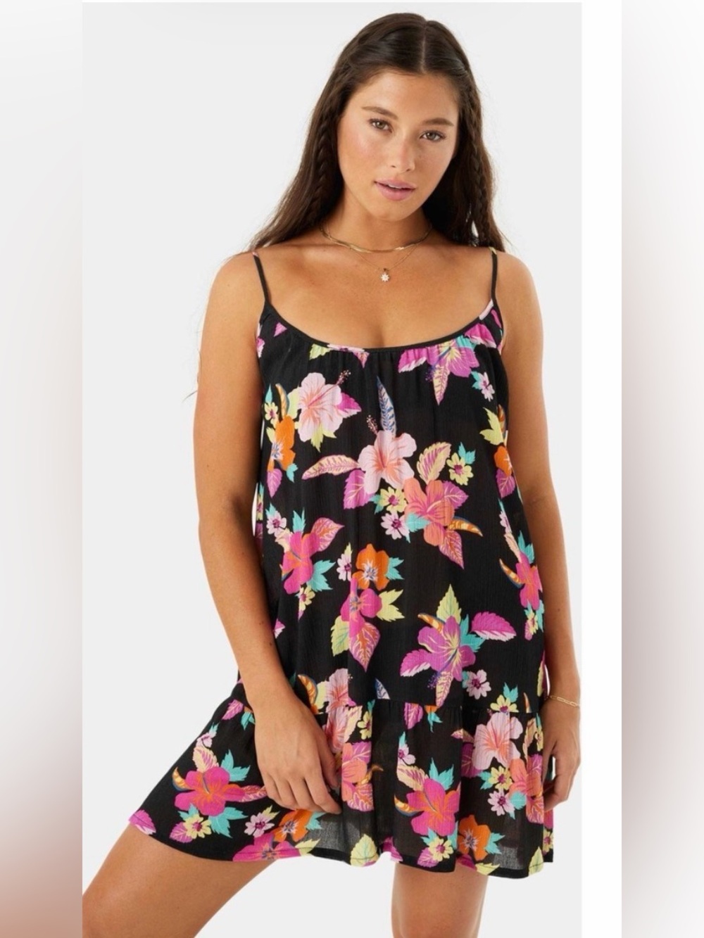 Roxy Black Floral Spaghetti-Strap Summer Fling Dress